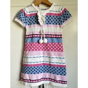 Hartstrings Sweater Dress Girls 3T‎ Short Sleeve Pink Blue White Winter